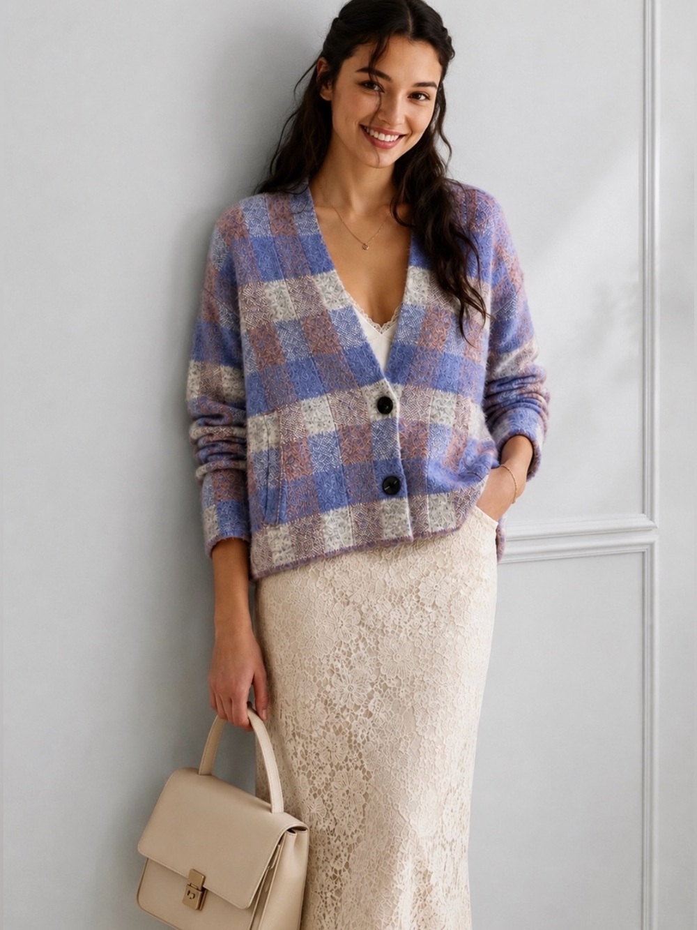 Revolve JOHN + JENN Opalite Plaid Oversized Cardigan Sweater Size S - Picture 8 of 10